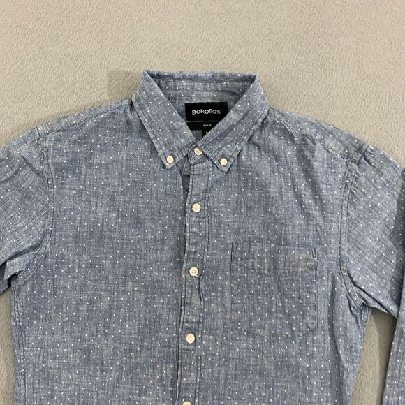Bonobos Button Down Shirt Mens Small Swiss Dot Long Sleeve Chambray Slim Fit - Picture 2 of 16